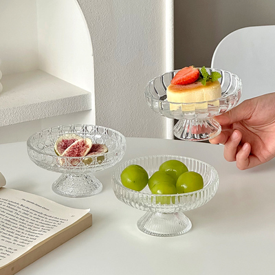高颜值水果盘下午茶蛋糕甜品点心盘玻璃高脚盘零食糖果盘冰淇淋碗