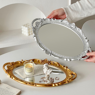 法式复古镜子托盘高级感小众首饰香薰饰品拍摄道具装饰品桌面摆件