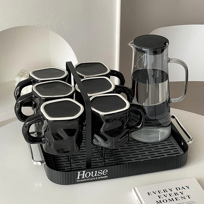 烟灰轻奢马克杯陶瓷水杯套装