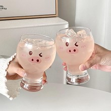 可爱猪猪啤酒杯家用高颜值卡通创意玻璃喝水杯女生牛奶果汁饮料杯