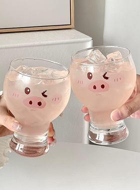 可爱猪猪啤酒杯家用高颜值卡通创意玻璃喝水杯女生牛奶果汁饮料杯