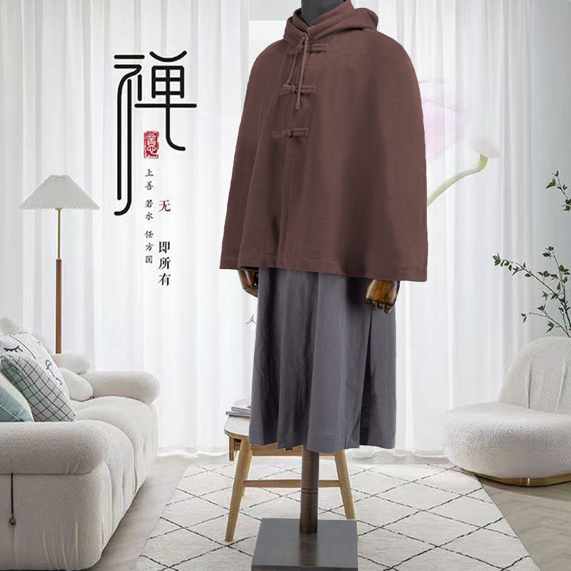 新款僧人冬季打坐披风观音斗篷加厚加绒保暖风衣和尚服饰禅修服长