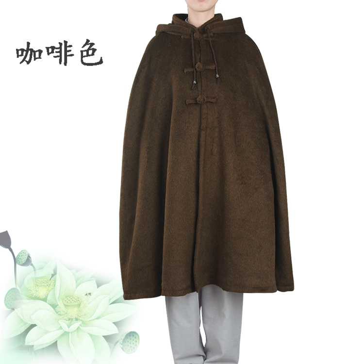 新款紫忧花打坐披风冬季僧服加绒女居士僧人禅修披肩毛呢观音斗篷