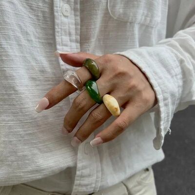 Ins Style Irregular Transparent Colored Resin Ring New Trend