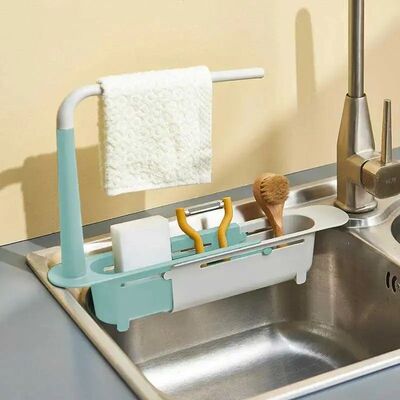 1Pc Multifunctional Telescopic Sink Storage Rack Upgraded Ad