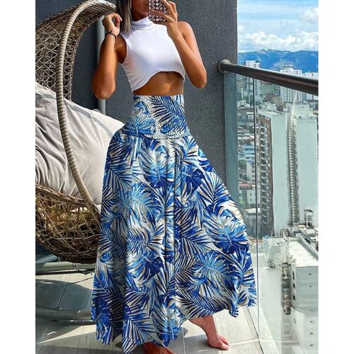 Fashion Cotton Women Floral Print Skirt Side Tie Beach Skirt