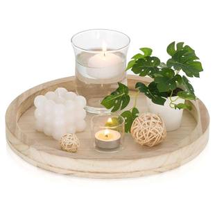 Decorative Wooden Serving Tray Rustic Round Wood Plate Vinta