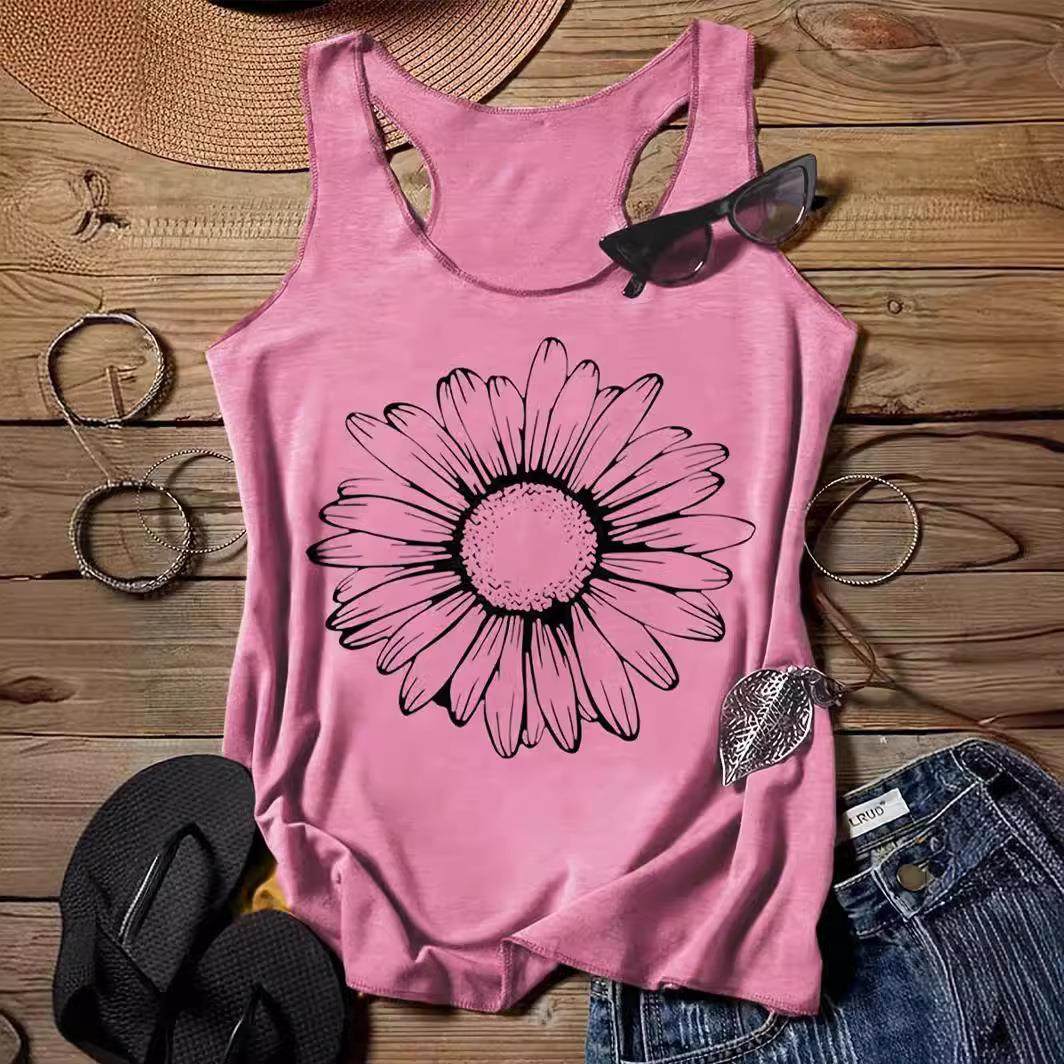 Comfortable narrow edge top with loose sports pattern printe