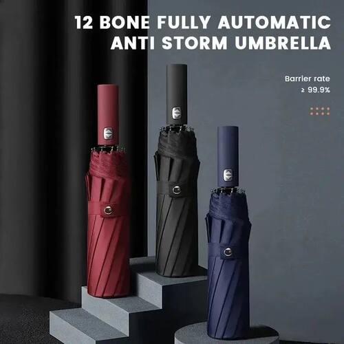 12 Bone Black Glue Fully Automatic Umbrella With Thick And D