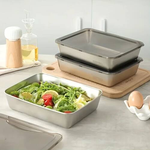 1-6Pcs Stainless Steel Food Containers with Black Lids, Kitc