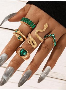 5pcs New Fashion Jewelry Ring Snake-shaped Love Emerald Diam
