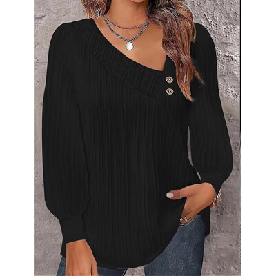 Boho Women's White Blouse Tops Autumn Casual Simple V-neck B
