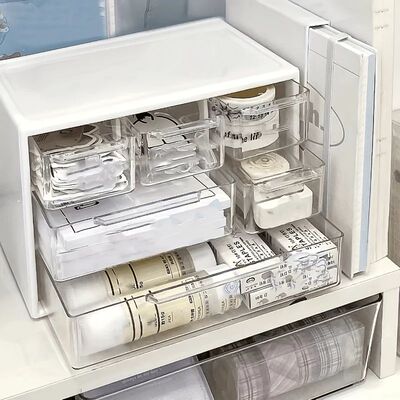 Dustproof Clear Plastic Desktop Mini Storage Box with Drawer