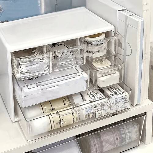 Dustproof Clear Plastic Desktop Mini Storage Box with Drawer