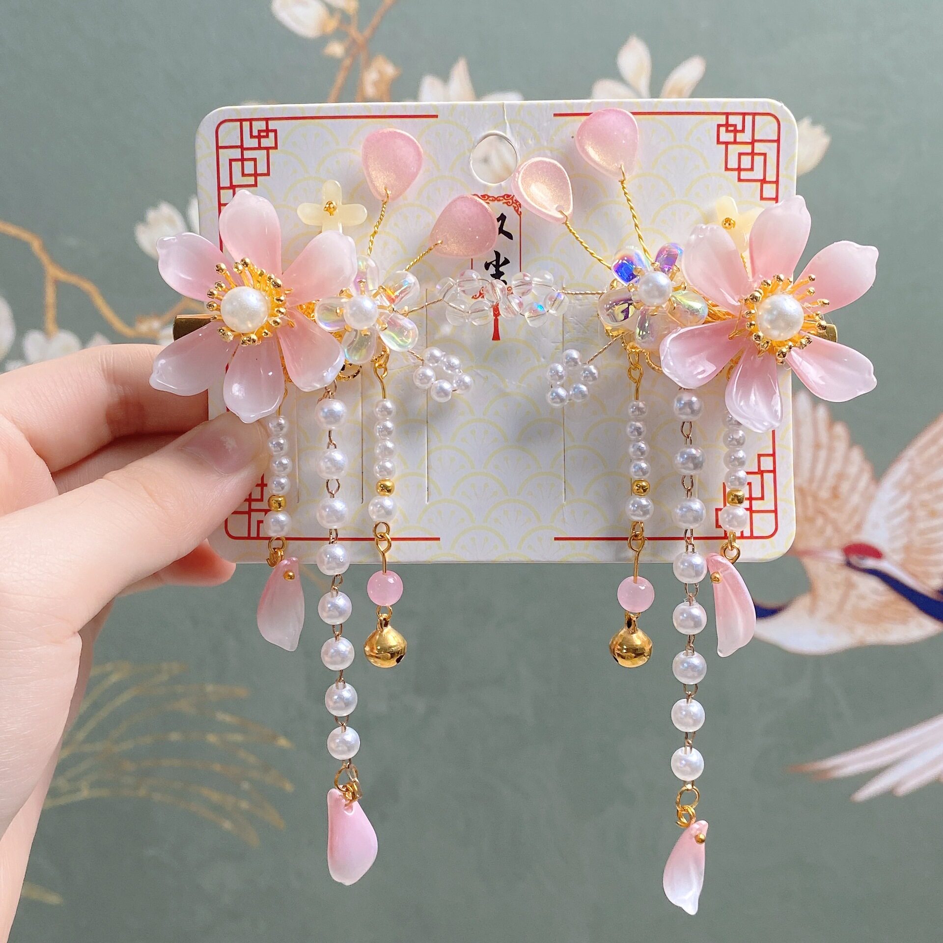 唐代可爱古风汉服假发头饰儿童对夹女童流苏边夹步摇古风汉服发饰