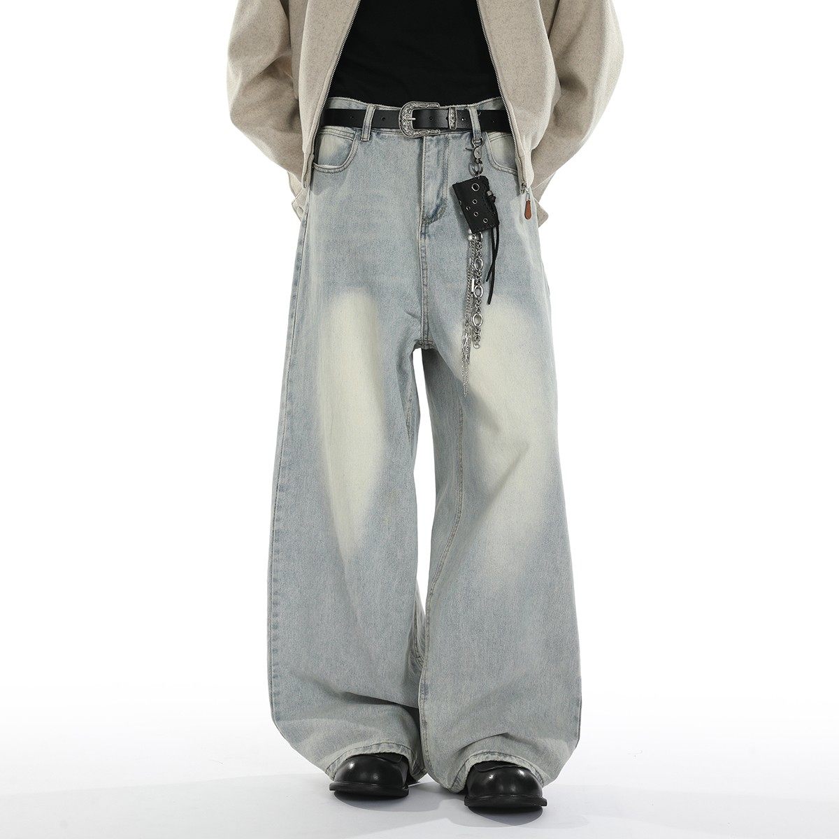 牛仔裤男生直筒2026新款美式高街高级感微喇阔腿潮牌痞帅炸街裤子,男装,休闲裤,淘宝优惠券,粉丝福利购,淘宝优惠卷