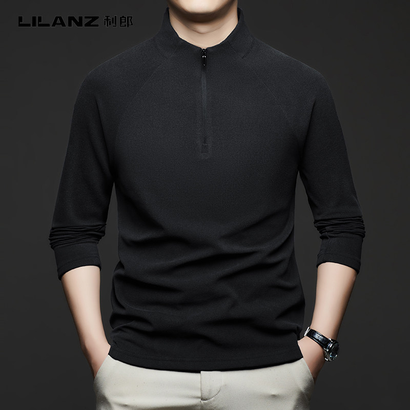 利郎正品男士羊毛打底衫半高领拉链卫衣加绒保暖T恤德绒休闲运动