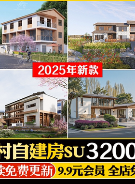 美丽乡村新中式新农村自建房民宿民房民居乡镇改造建筑SU模型CAD