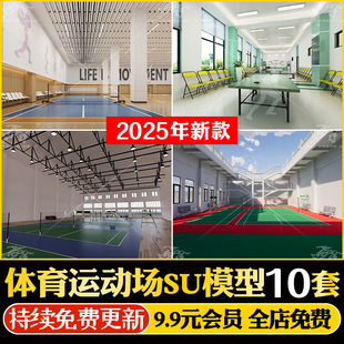 室内排球网球乒乓羽毛球馆练习活动室体育馆运动场草图大师SU模型