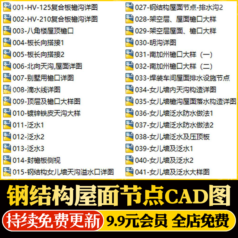 坡天沟檐口钢结构平坡屋面屋顶屋脊女儿墙泛水节点大样CAD施工图