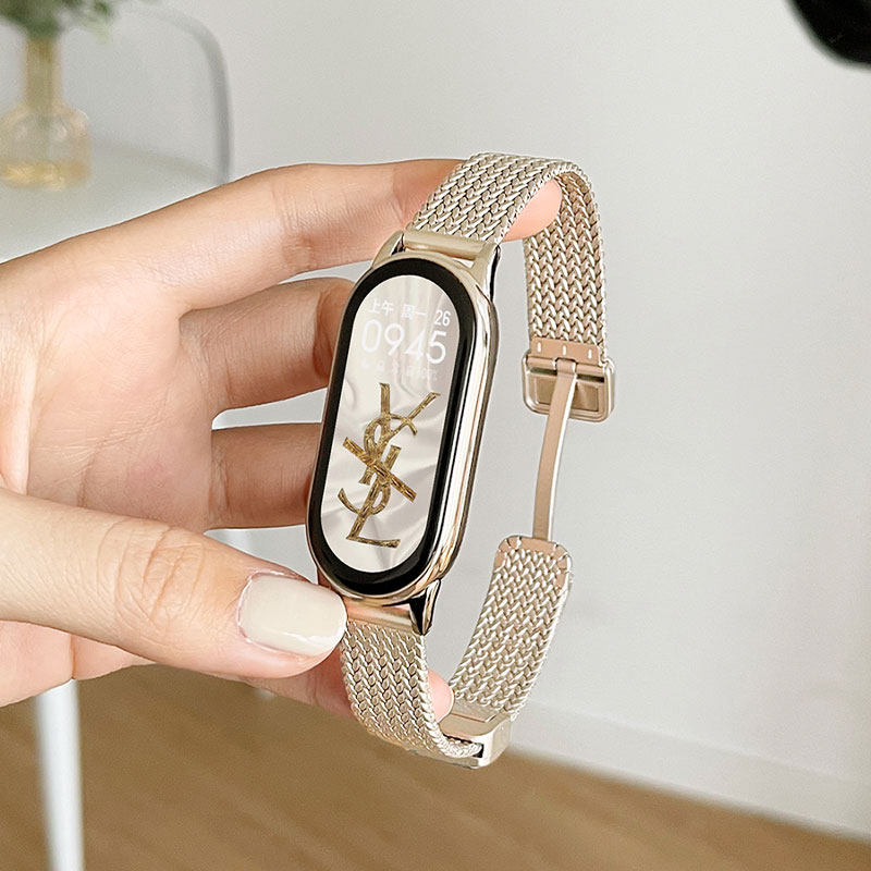 适用小米手环10表带NFC陶瓷版9/8智能运动小香风麦穗磁吸金属腕带