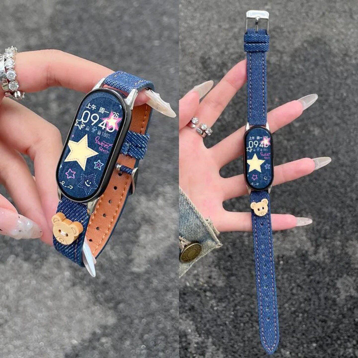 适用小米手环11扎染牛仔布针扣