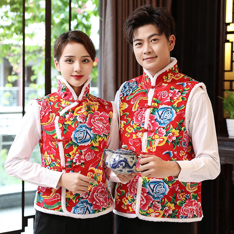 网红唐装工作服棉马甲冬季