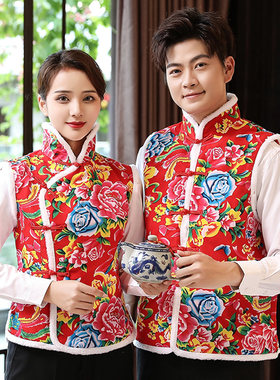网红唐装工作服棉马甲冬季