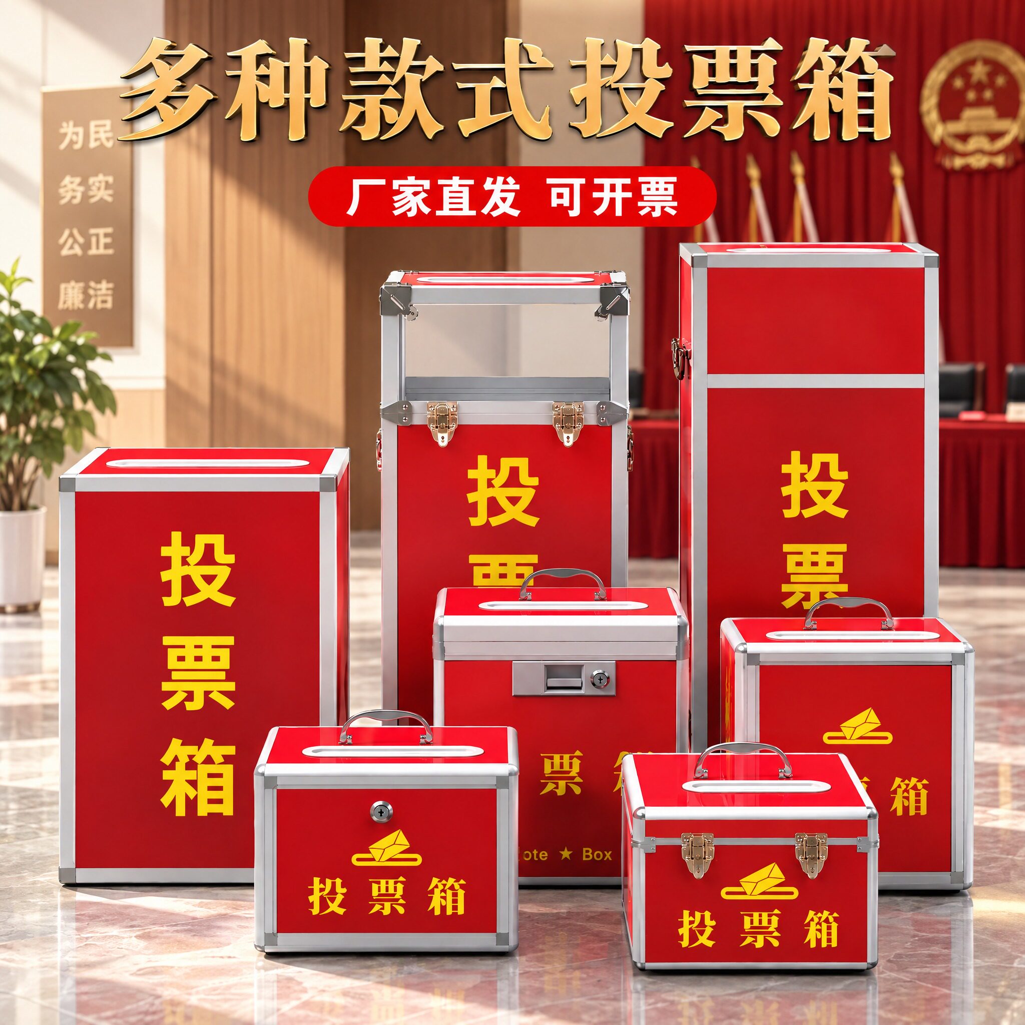 大号中号小号落地手提带锁投票箱图片