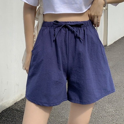短裤女夏季新款棉麻五分裤外穿大码居家阔腿裤宽松高腰韩版休闲裤