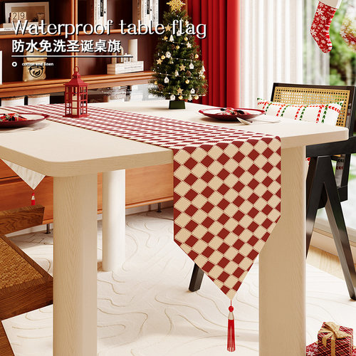 圣诞节红色桌旗过新年餐桌装扮