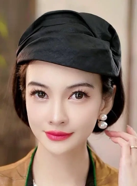 香云纱女士半帽遮白发真丝桑蚕丝洋气简约气质宽边百搭发箍礼帽