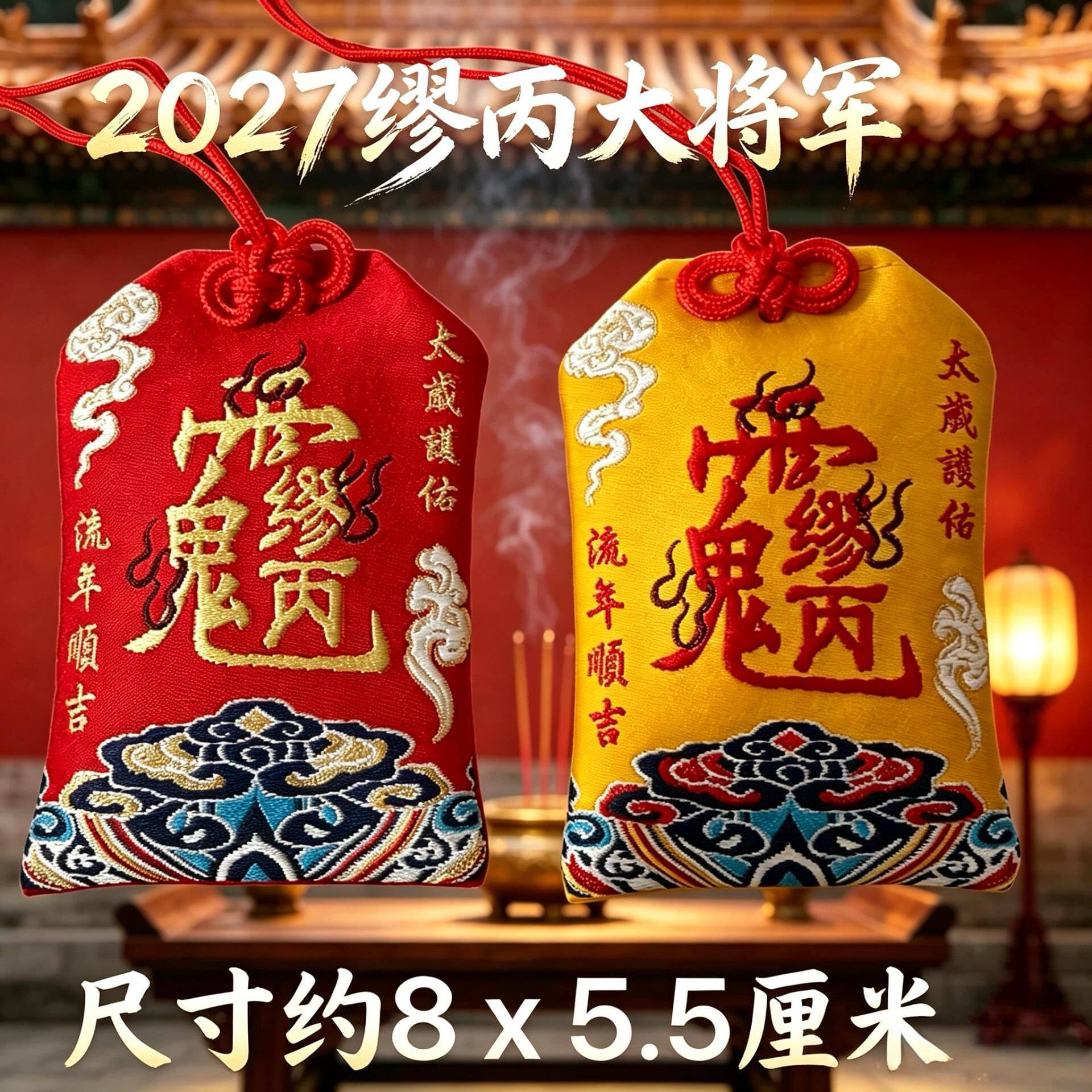 2027缪丙大将军太岁香囊刺绣福袋平安御守挂件双色祈福香包批发
