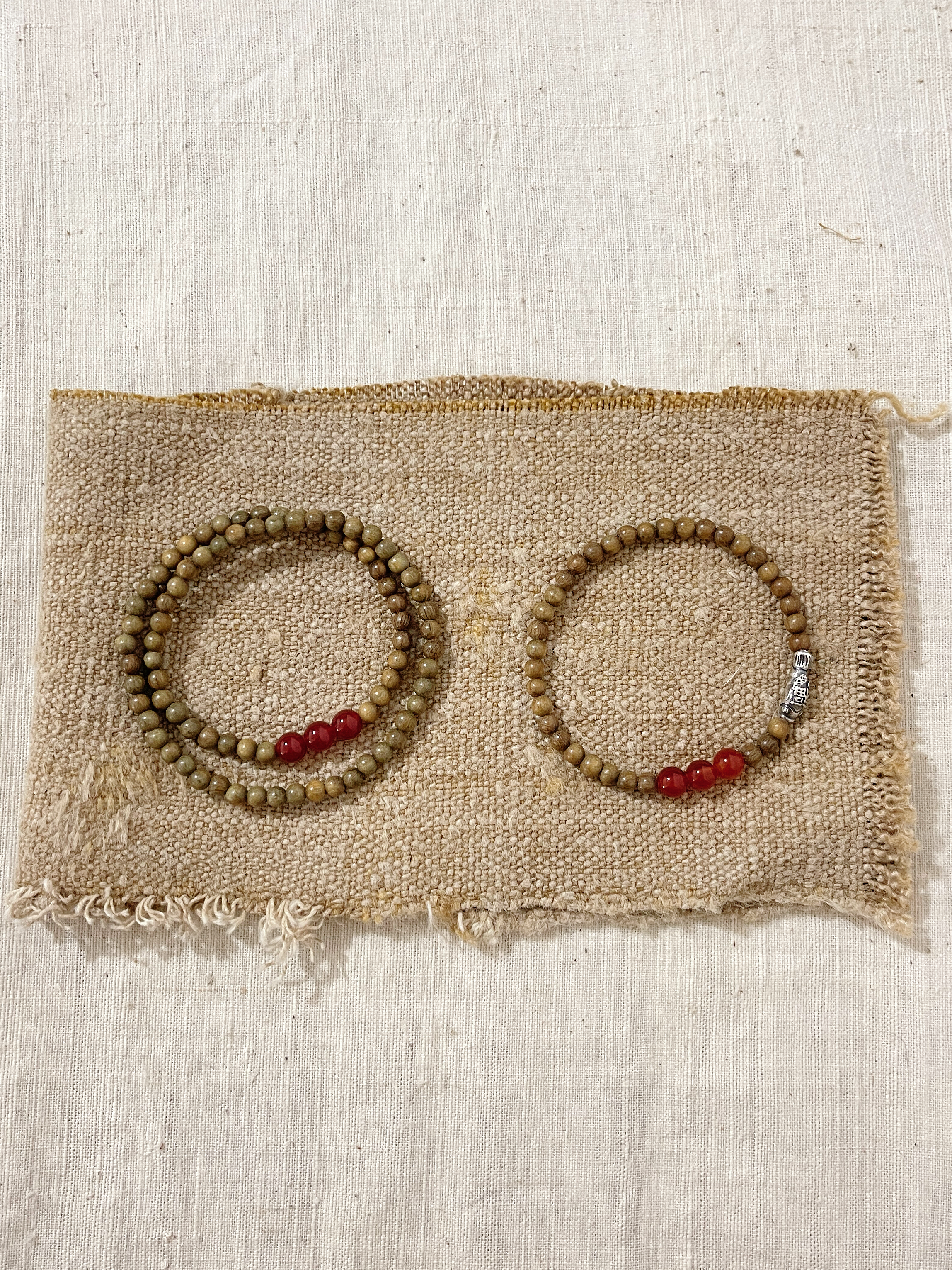 4mm天然绿檀木手链 喜木火红玛瑙木质手串新中式文玩手串