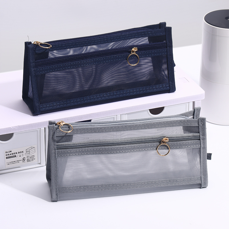 透明网纱笔袋考试专用三角立体