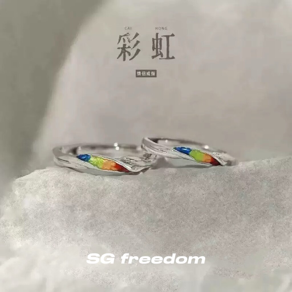 wlw彩虹戒指时尚精致穿搭彩虹暗号le同彩虹情侣对戒轻奢小众la