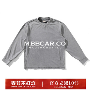 MBBCAR窄幅 全棉软糯indigo水洗铜氨丝质感复古长袖打底T恤