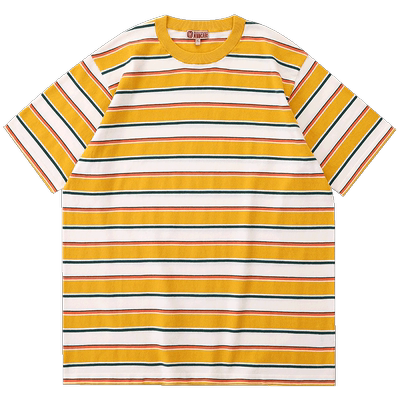 MBBCAR窄幅美式复古条纹短袖T恤