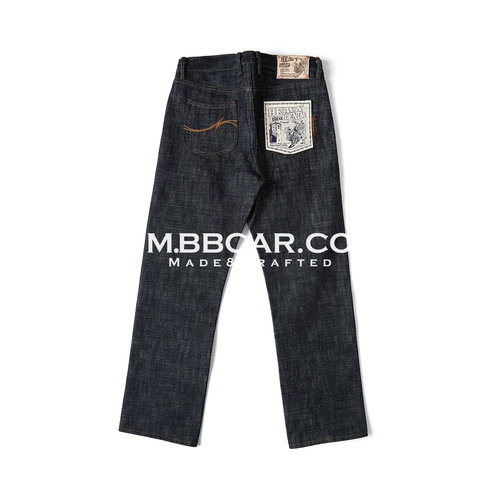 MBBCAR窄幅 芬克鼠系列19o重磅横竖爆竹节深蓝绳染赤耳丹宁牛仔裤
