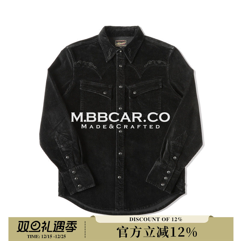 西部系列灯芯绒洗酵洗绣花衬衫