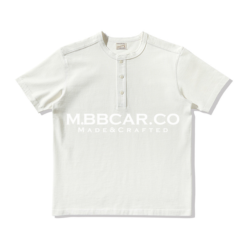 MBBCAR窄幅 定番240G双层肩贴四针六线美式复古亨利领短袖纯棉T恤