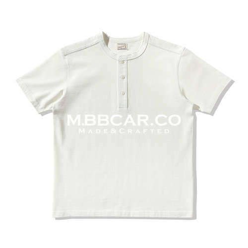 MBBCAR窄幅 定番240G双层肩贴四针六线美式复古亨利领短袖纯棉T恤