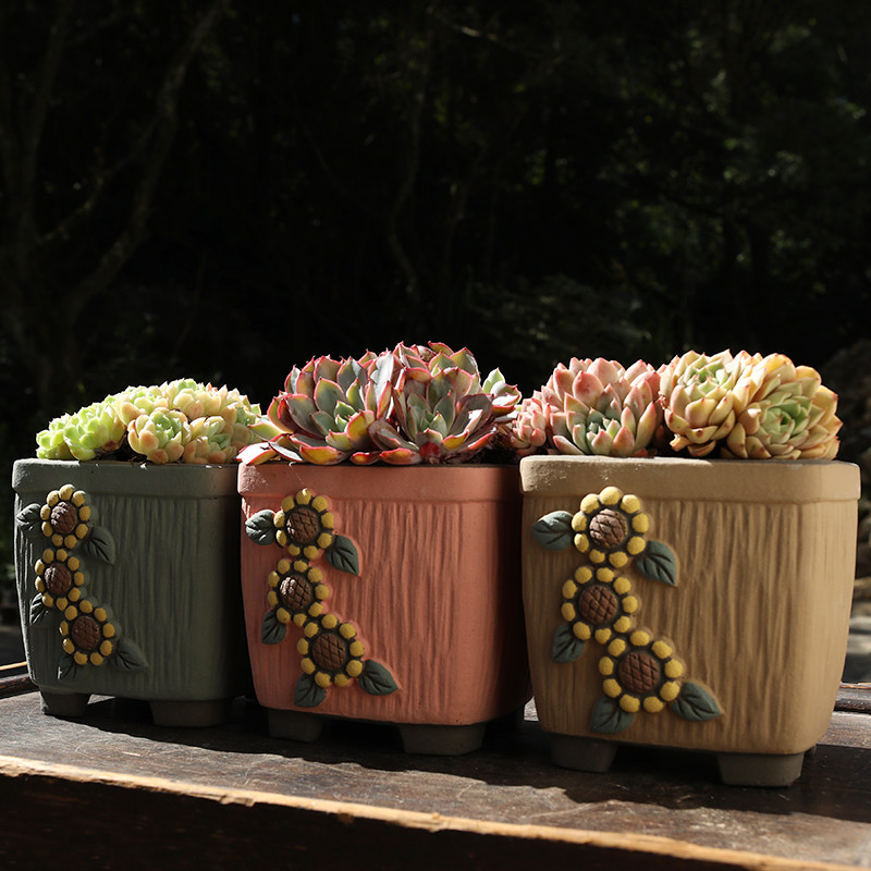 大口径紫砂多肉花盆简约麦饭石群生透气创意个性法师肉肉大盆批发
