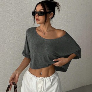 Tee Casual shirt Women 欧美时尚 Top 休闲露脐性感T恤短上衣女