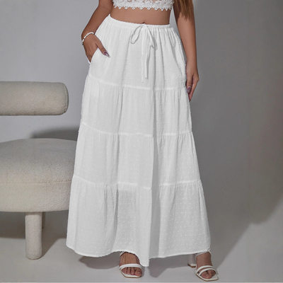 秋季女装抽绳可调节半身裙高腰松紧长裙Women casual half skirt