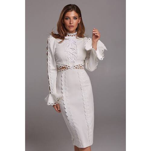 欧美新款女圆领短袖蕾丝ins中裙连衣裙Women elegant lace dress