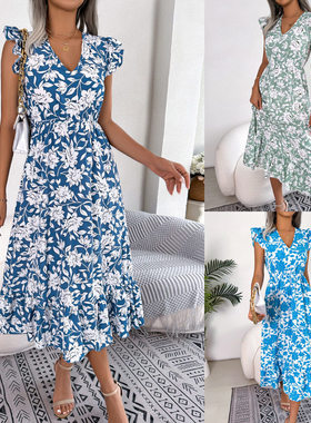 Women's Fashion INS Casual Flower Waist Dress Holiday Dress