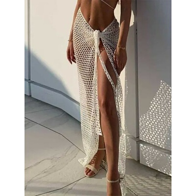 Hollow knit strap long skirt for women女士镂空针织绑带式长裙