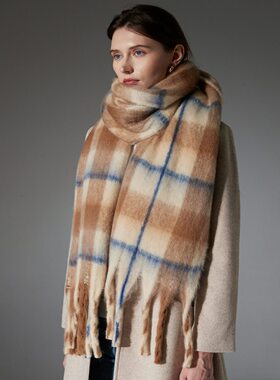 2024 New Women Fashion Fringed Long Style Plaid Shawl Scarf