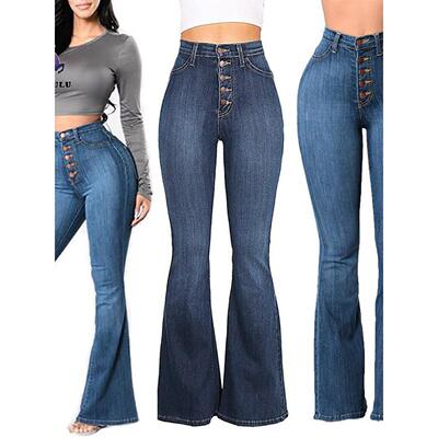 高腰紧身牛仔喇叭裤女士Cowboy bell bottom pants for women